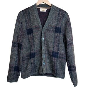 Vtg 50s 60s MOHAIR Green Plaid Sweater ROBERT BRUCE Shaggy Cardigan USA Men’s S